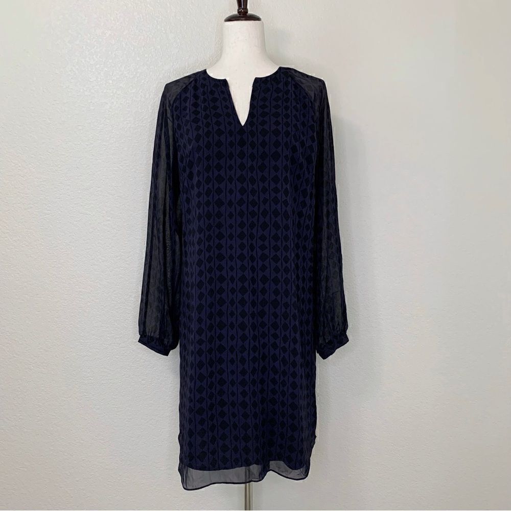 CAbi Harlequin Purple Shirtdress Black Diamond Print Sheer Sheath Dress - Picture 2 of 12